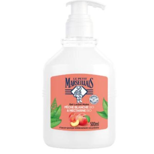 Sapun lichid Le Petit Marseillais &ndash; Gel de spălare pentru m&acirc;ini cu piersică albă &amp; nectarină organică (500 ml, flacon cu pompiță), 500 ml