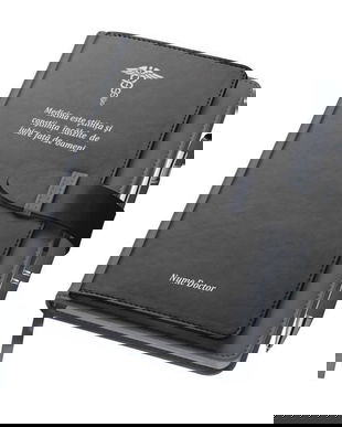 Agenda A5 gri, Piksel, cu buzunar si suport carti de vizita, dictando, Medicina, Doctor