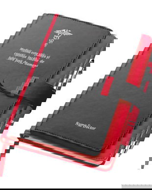 Agenda A5 rosie, Piksel, cu buzunar si suport carti de vizita, dictando, Medicina, Doctor