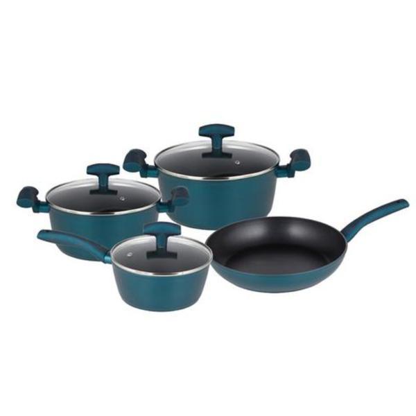 Set vase de gatit Michelino, 7 piese, aluminiu forjat, acoperire antiaderenta, turcoaz