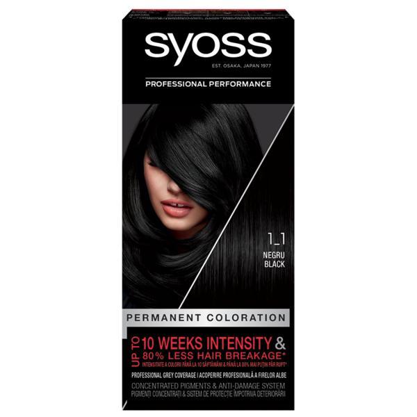 SHORT LIFE - Vopsea de Par Permanenta - Syoss Professional Performance Permanent Coloration Baseline, nuanta 1_1 Black