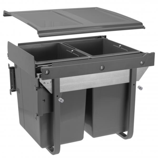 Cos de gunoi cu montaj pe front, Practi Eco incorporabil cu 2 compartimente x 20 L, pentru corp de 450 mm, gri antracit