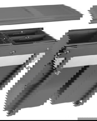 Cos de gunoi cu montaj pe front, Practi Eco incorporabil cu 2 compartimente x 10 L si 1 compartiment x 20 L, pentru corp de 450 mm, gri antracit