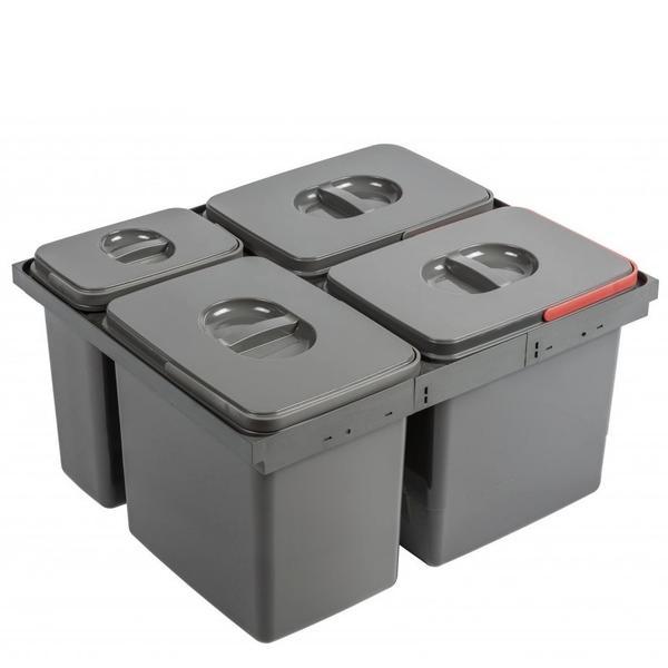 Cos de gunoi Multino New incorporabil in sertar, cu 3 compartimente x 15L si 1 compartiment x 7L, pentru corp de 600 mm