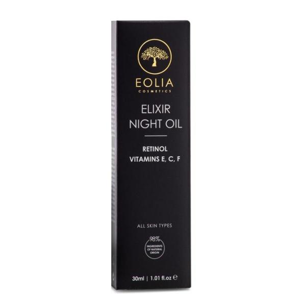Elixir Ulei de Noapte pentru Fata, cu Retinol, Acid Hialuronic si 6 Uleiuri Naturale - Eolia Cosmetics Elixir Night Oil, 30 ml