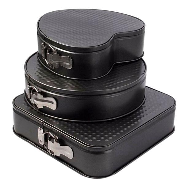 Set 3 forme copt, inima/rotund/patrat, otel carbon, 18/22/24 cm