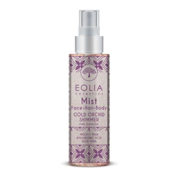 Spray Hidratant Iluminator pentru Fata-Corp-Par cu Acid Hialuronic, Aloe Vera si Cactus - Eolia Cosmetics Gold Orchid Shimmer Pink Diamond Mist Face, Hair &amp; Body, 150 ml