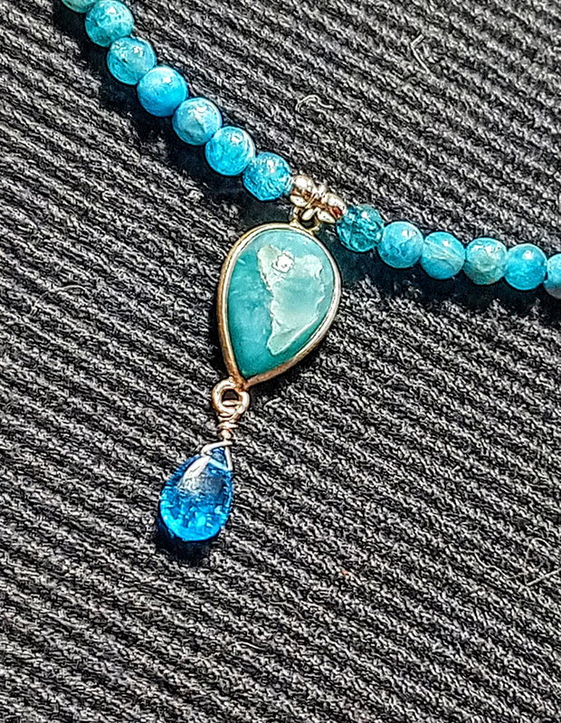 Colier argint larimar apatit charm minimalist boho chic trendy - Transport gratuit