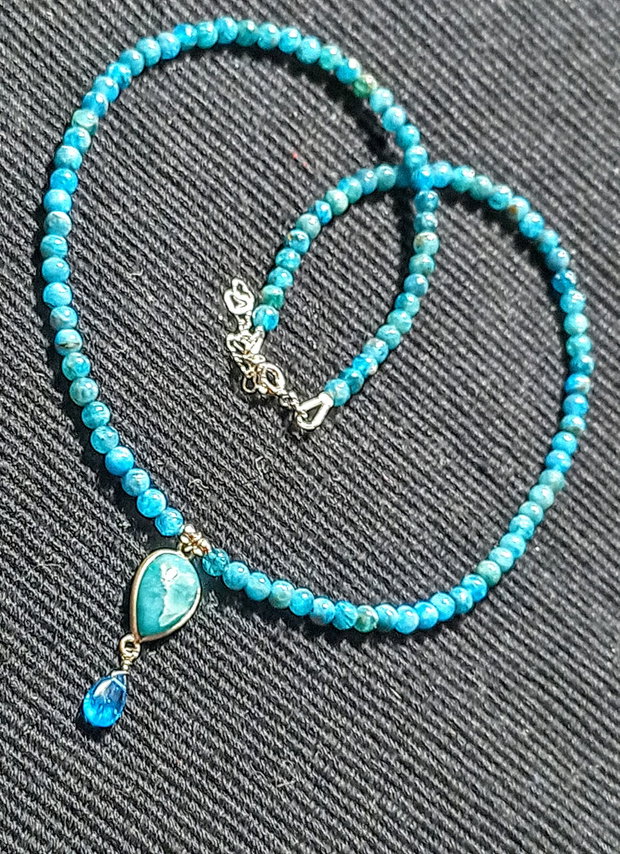 Colier argint larimar apatit charm minimalist boho chic trendy - Transport gratuit