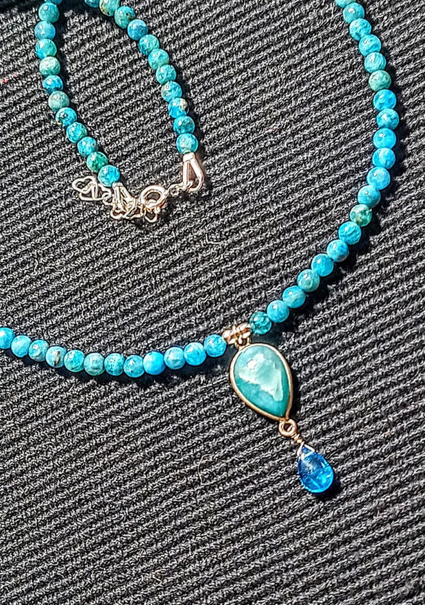 Colier argint larimar apatit charm minimalist boho chic trendy - Transport gratuit
