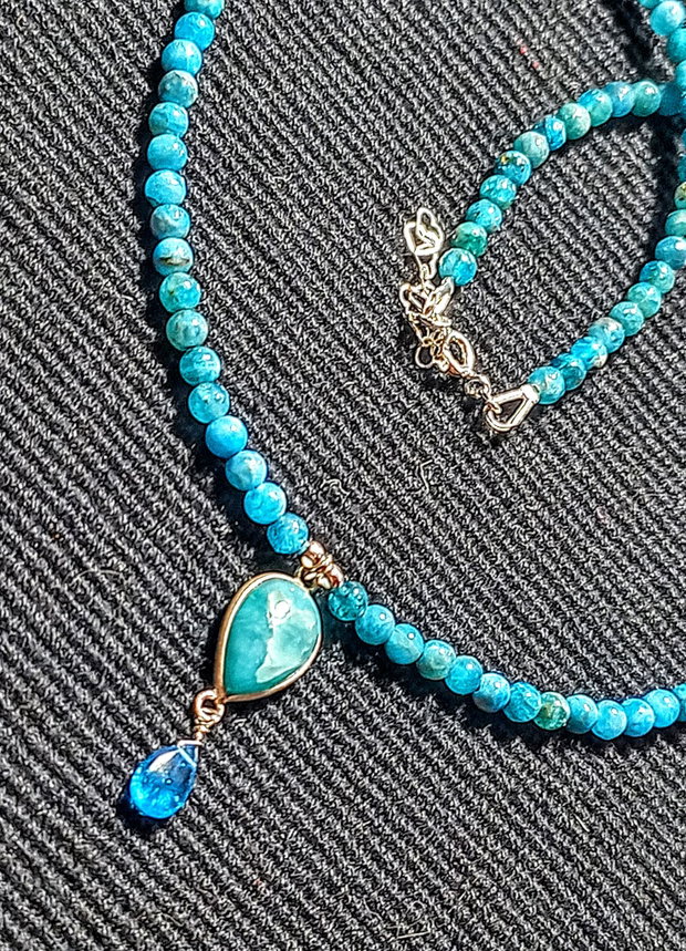 Colier argint larimar apatit charm minimalist boho chic trendy - Transport gratuit
