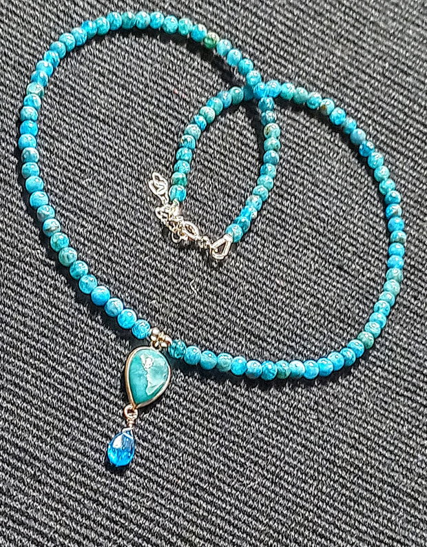 Colier argint larimar apatit charm minimalist boho chic trendy - Transport gratuit