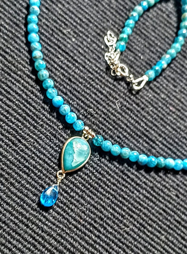 Colier argint larimar apatit charm minimalist boho chic trendy - Transport gratuit