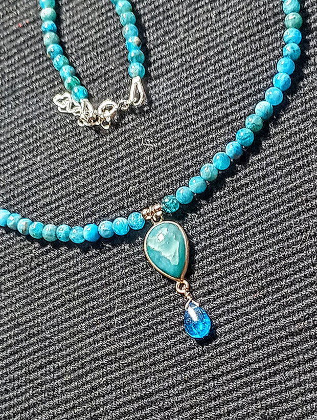 Colier argint larimar apatit charm minimalist boho chic trendy - Transport gratuit