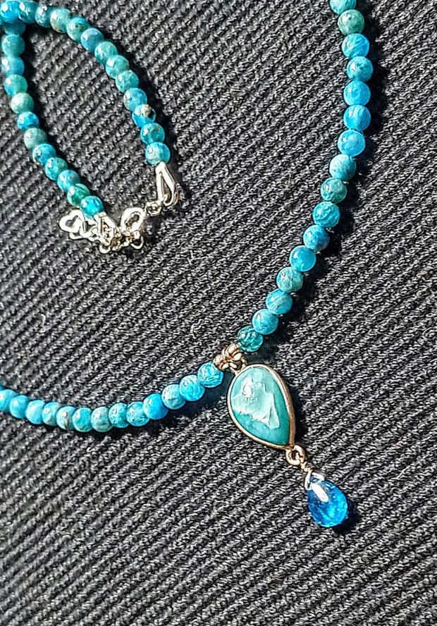 Colier argint larimar apatit charm minimalist boho chic trendy - Transport gratuit