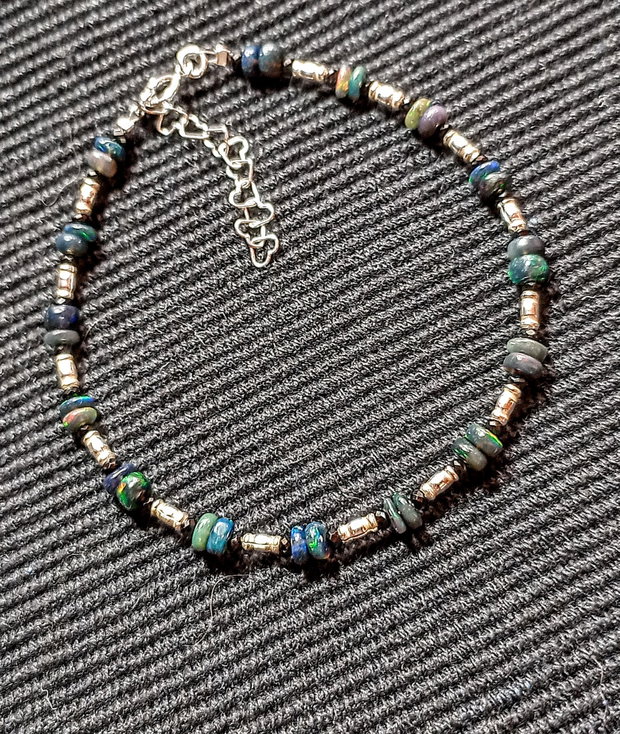 Bratara argint opal de foc etiopian negru spinel negru mimimalista boho chic trendy - Transport gratuit