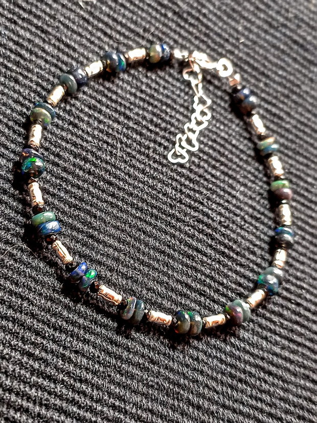 Bratara argint opal de foc etiopian negru spinel negru mimimalista boho chic trendy - Transport gratuit