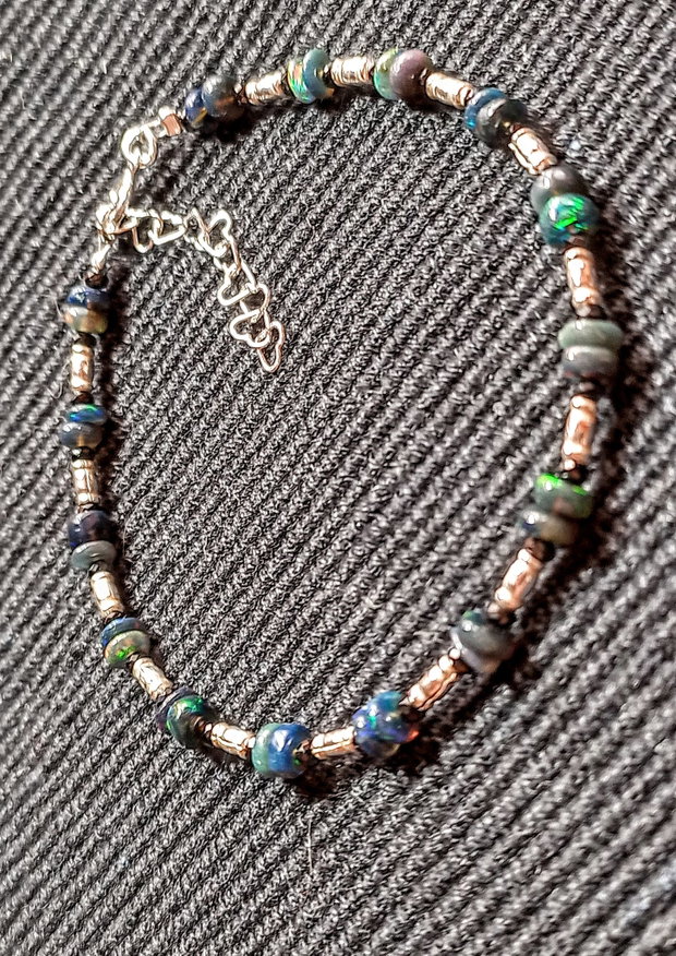 Bratara argint opal de foc etiopian negru spinel negru mimimalista boho chic trendy - Transport gratuit