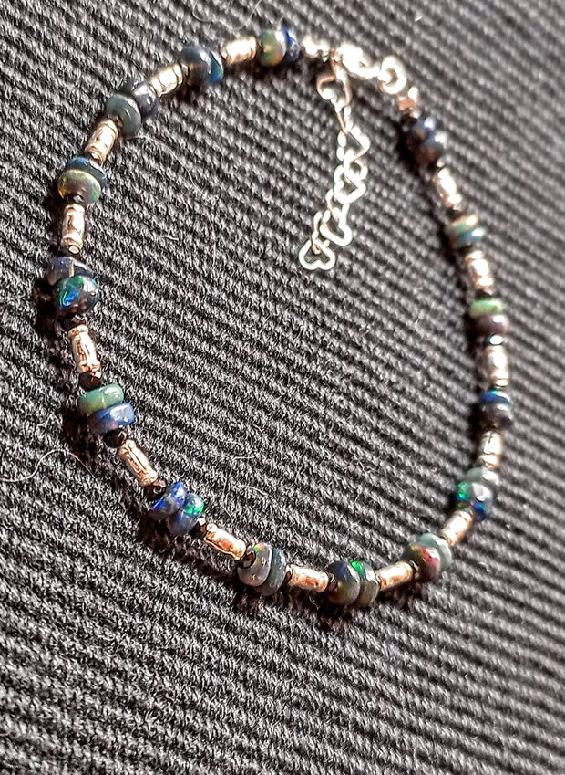 Bratara argint opal de foc etiopian negru spinel negru mimimalista boho chic trendy - Transport gratuit