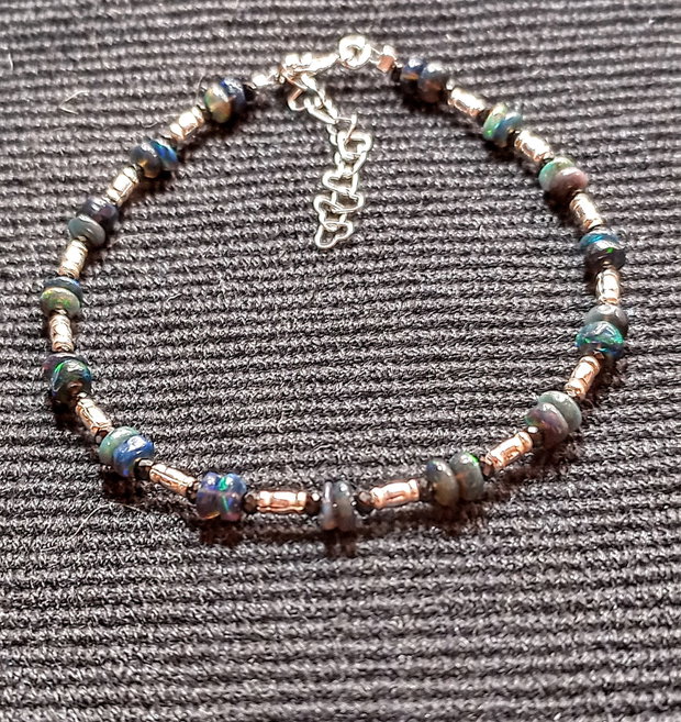 Bratara argint opal de foc etiopian negru spinel negru mimimalista boho chic trendy - Transport gratuit