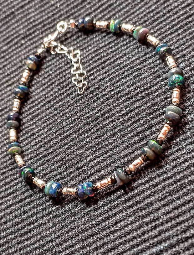 Bratara argint opal de foc etiopian negru spinel negru mimimalista boho chic trendy - Transport gratuit