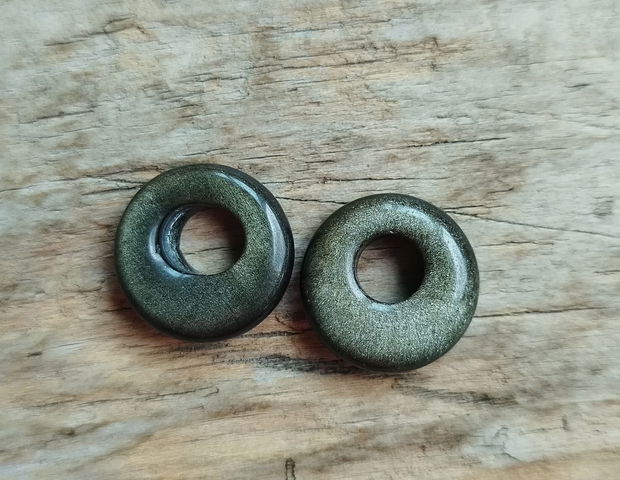Margele-pandantiv obsidian auriu 18 mm (2 buc)