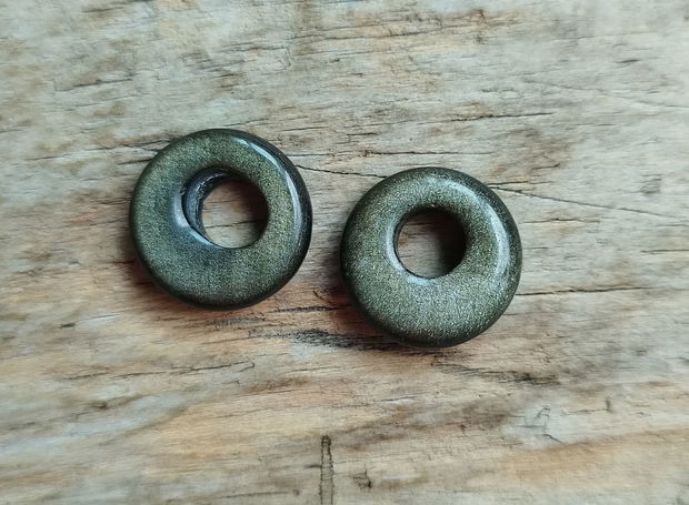 Margele-pandantiv obsidian auriu 18 mm (2 buc)