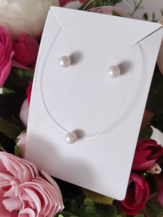 Set Pearlescent white Swarovski colier + cercei