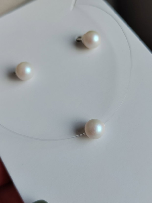 Set Pearlescent white Swarovski colier + cercei