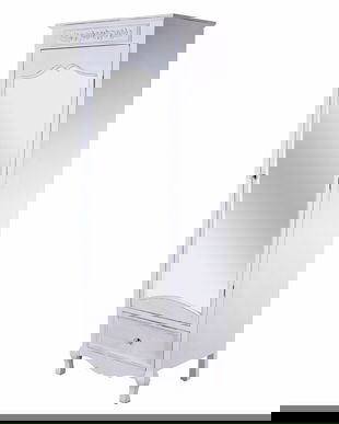 Dulap din lemn masiv alb antichizat cu oglinda