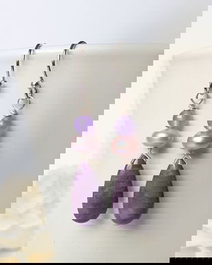 Cercei pietre naturale mov cercei mireasa perle mov cercei argint 925 cercei violet atarnatori cercei ametist ocazie