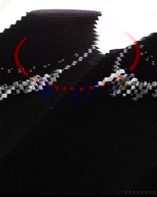 Colier statement handmade unicat - sodalit si coral (cod1253)