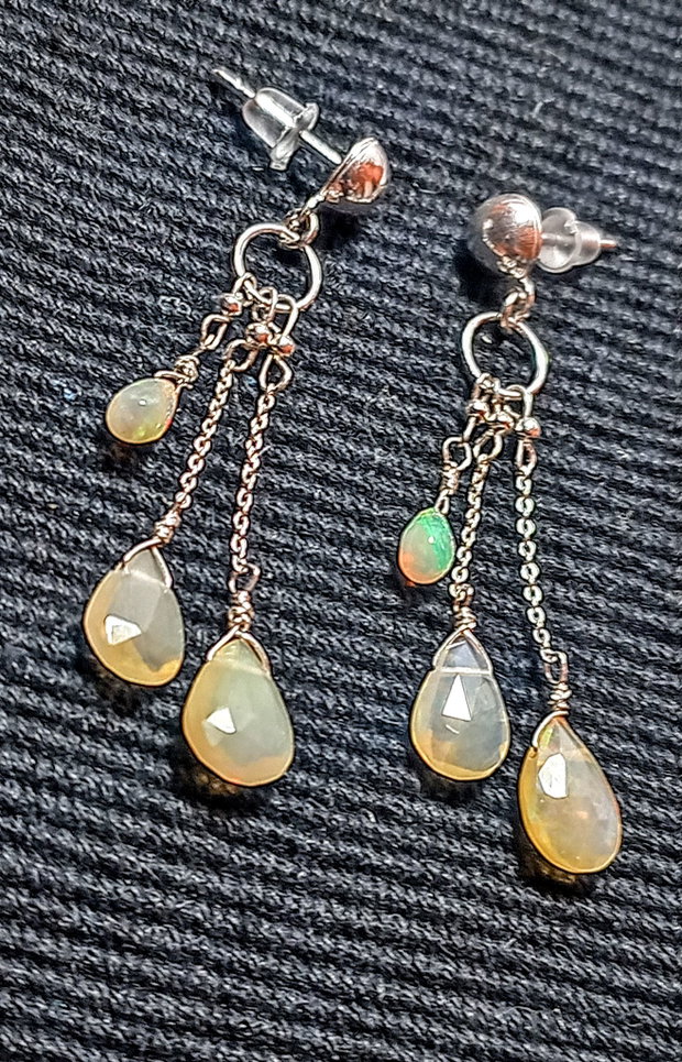 Cercei argint opal de foc etiopian lant tija argint minimalisti boho chic trendy cadou - Transport gratuit