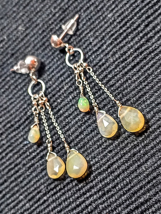 Cercei argint opal de foc etiopian lant tija argint minimalisti boho chic trendy cadou - Transport gratuit