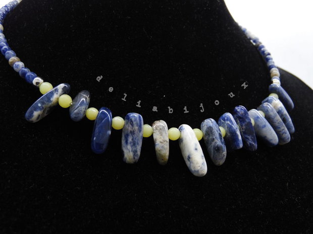 Colier statement handmade unicat - sodalit si peridot (cod1254)