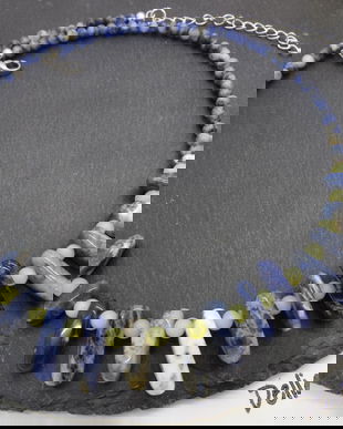 Colier statement handmade unicat - sodalit si peridot (cod1254)