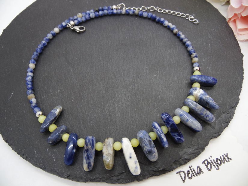 Colier statement handmade unicat - sodalit si peridot (cod1254)