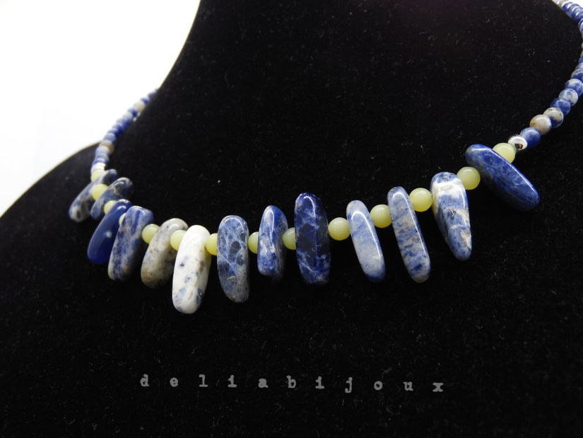 Colier statement handmade unicat - sodalit si peridot (cod1254)