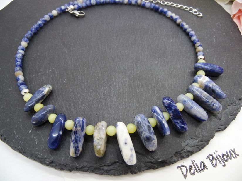 Colier statement handmade unicat - sodalit si peridot (cod1254)