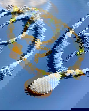 Colier unicat cu pietre semipretioase si scoica naturala