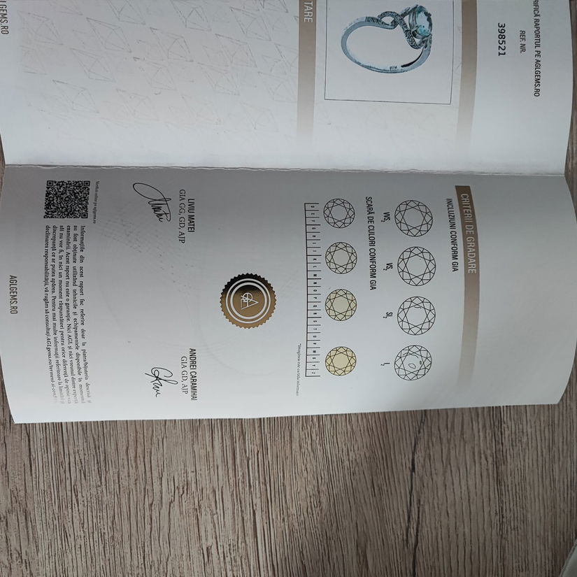 Inel aur alb cu piatra topaz și diamante cu certificat gemologic