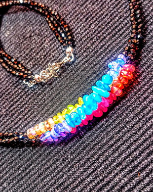 Colier argint X3 opal de foc etiopian spinel negru multicolor boho chic trendy - Transport gratuit