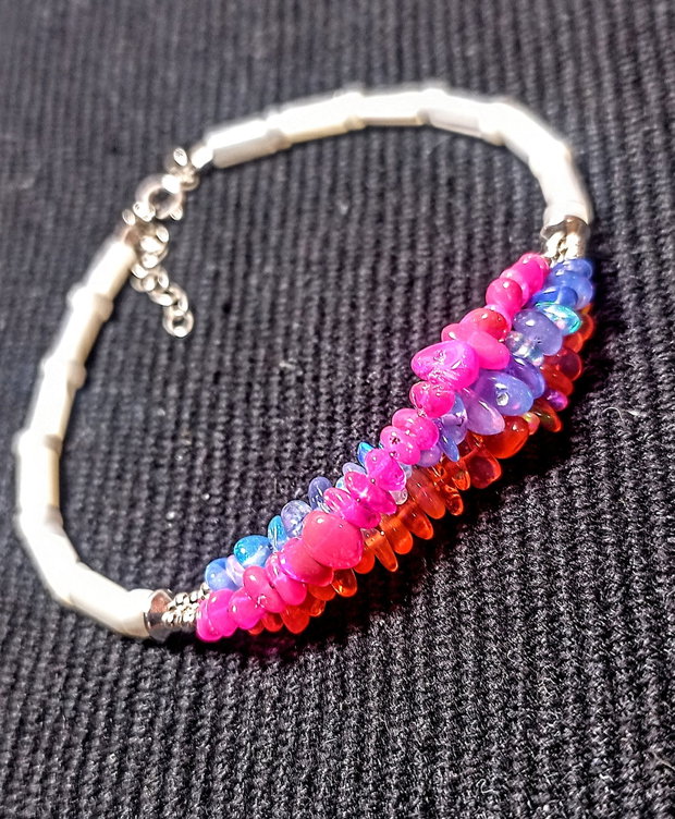 Bratara argint opal de foc etiopian sidef multicolora boho chic trendy - Transport gratuit