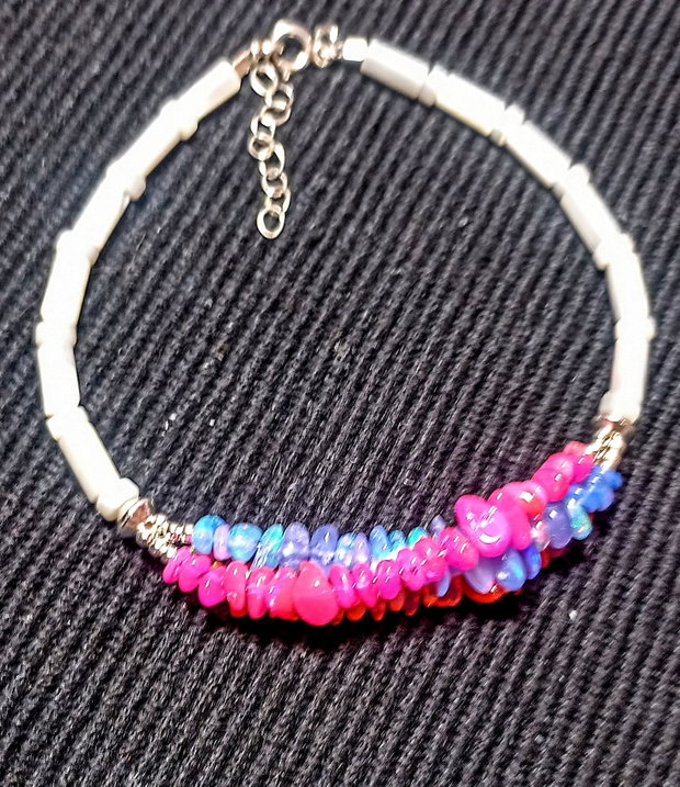 Bratara argint opal de foc etiopian sidef multicolora boho chic trendy - Transport gratuit