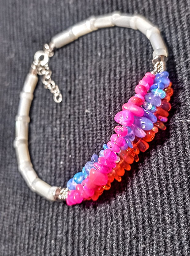 Bratara argint opal de foc etiopian sidef multicolora boho chic trendy - Transport gratuit