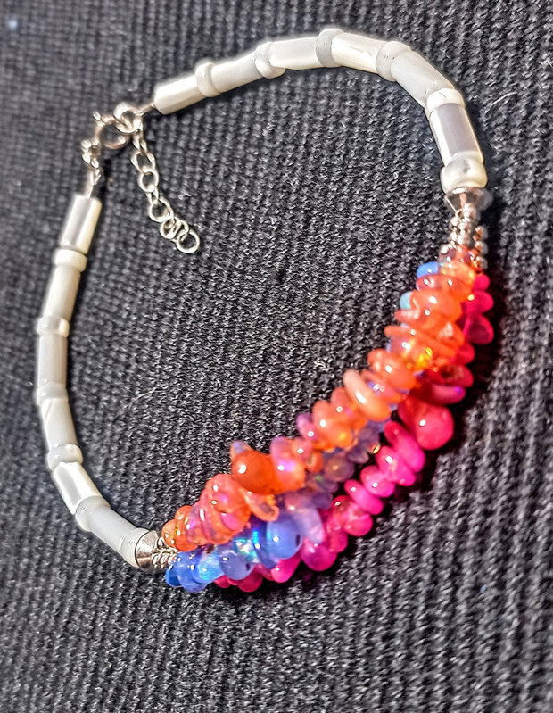 Bratara argint opal de foc etiopian sidef multicolora boho chic trendy - Transport gratuit