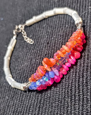 Bratara argint opal de foc etiopian sidef multicolora boho chic trendy - Transport gratuit
