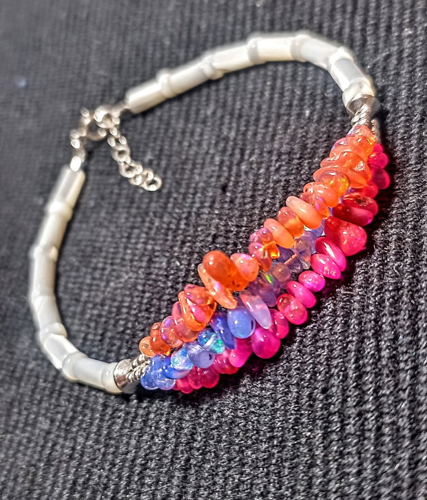 Bratara argint opal de foc etiopian sidef multicolora boho chic trendy - Transport gratuit