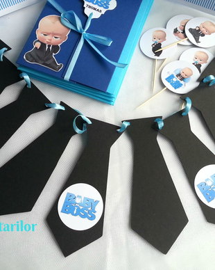 Ghirlandă decorativă Baby Boss  șirag de cravate din carton, culori personalizabile
