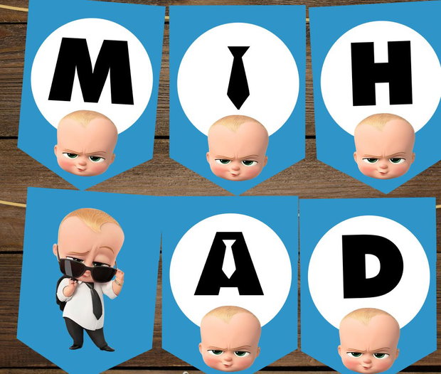 Ghirlandă decorativă Baby Boss șirag de cravate din carton, culori personalizabile